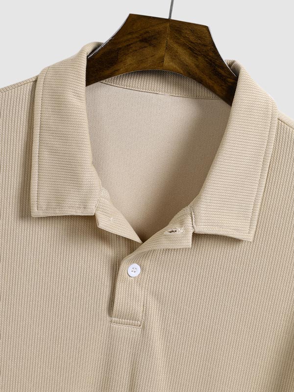 Men's textured lapel solid color polo