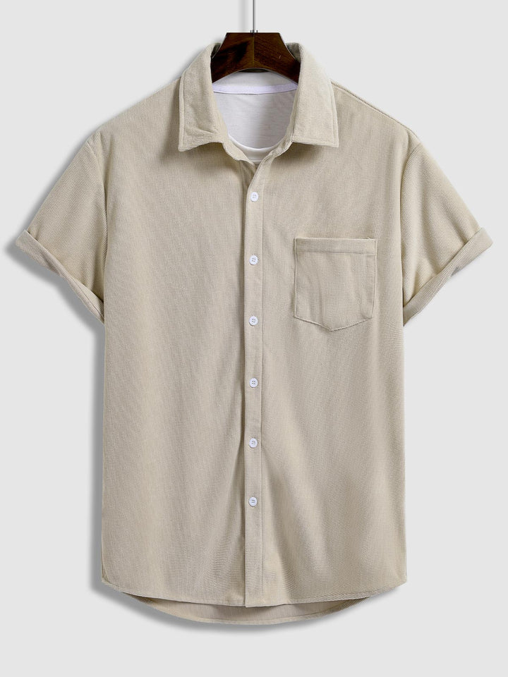 Men's corduroy casual button down solid color short sleeve shirt