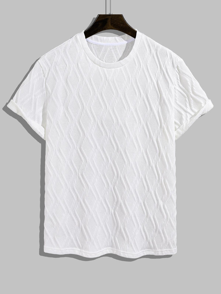 Men's Diamond Pattern Fabric Casual Round Neck Short Sleeve T-shirt