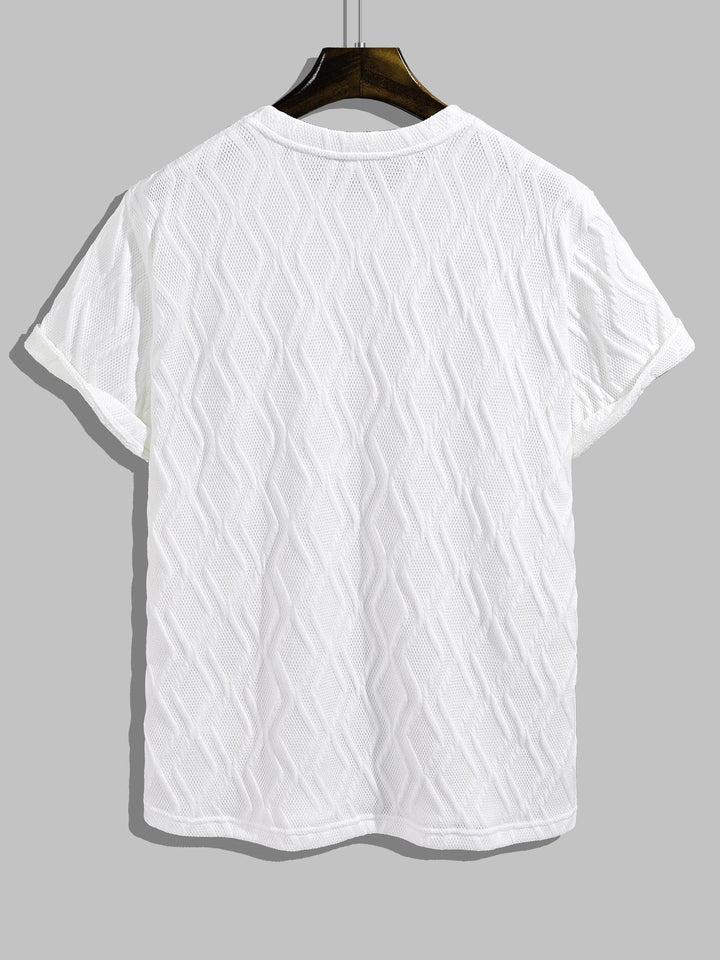 Men's Diamond Pattern Fabric Casual Round Neck Short Sleeve T-shirt