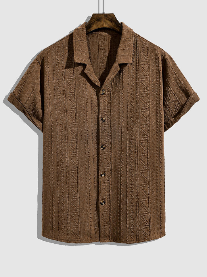 Men's  Retro Striped Textured Button Casual Short Sleeve Shirt