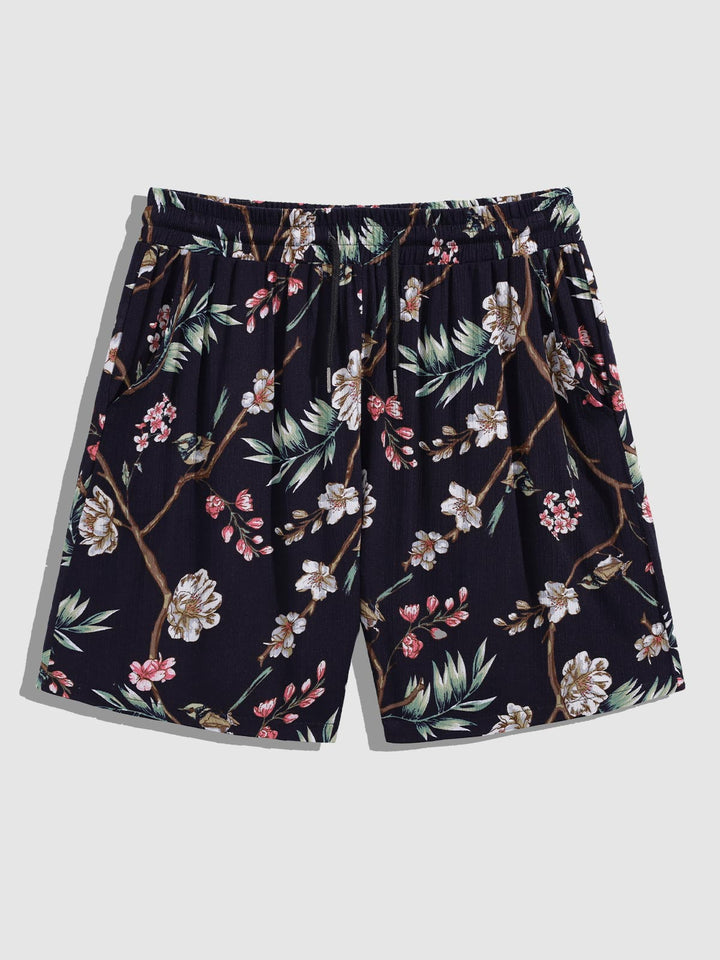 Men's Vintage Textured Floral Print Casual Shorts