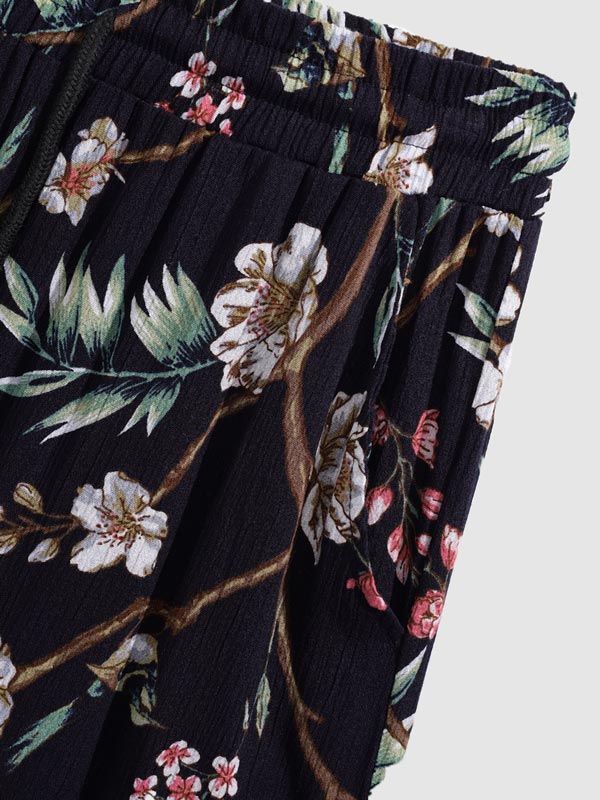 Men's Vintage Textured Floral Print Casual Shorts