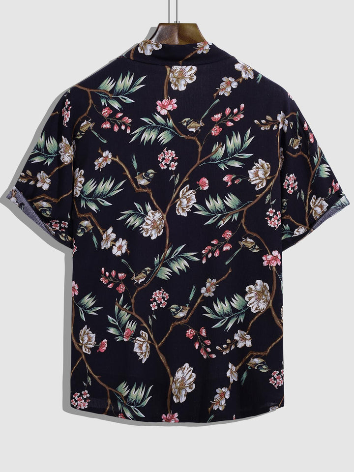 Men's Retro Textured Floral Print Casual Short Sleeve Shirt