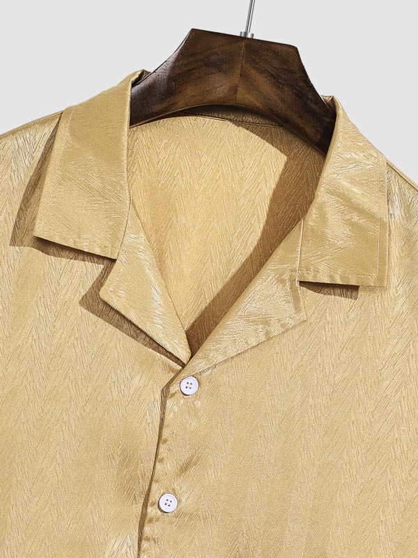 Men's Satin Texture Solid Color Casual Cuban Collar Shirt