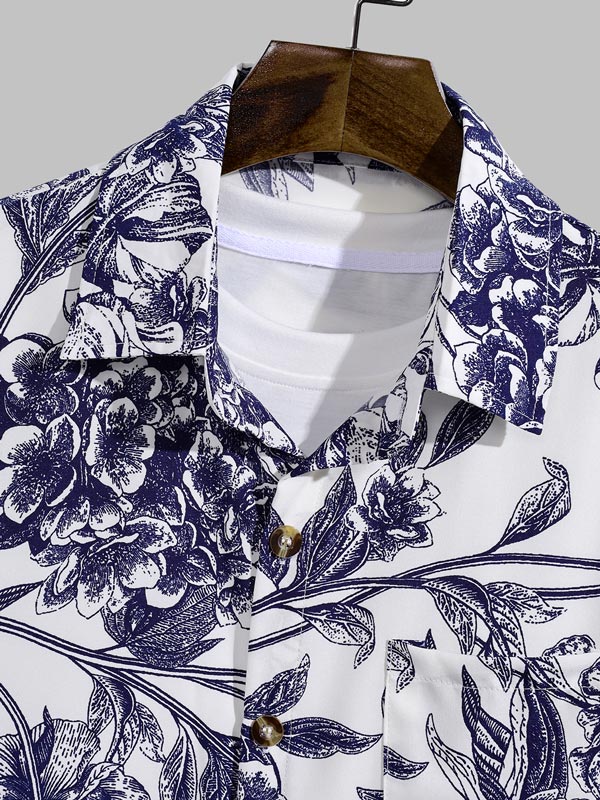 Men's Vintage Floral Breathable Casual Button-Down Short Sleeve Shirt