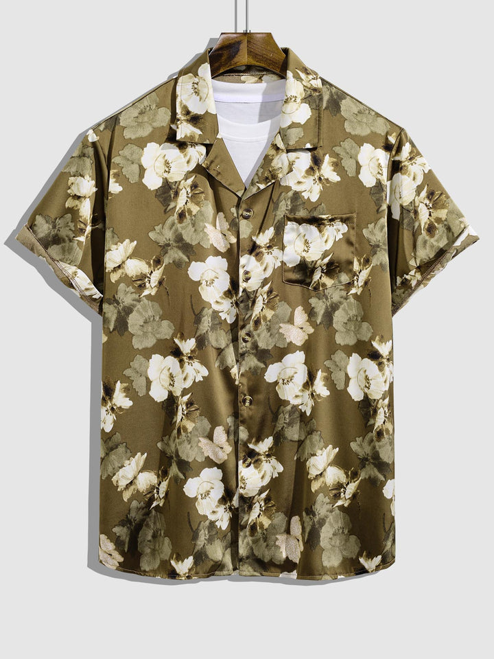 Men's Floral Casual Button-Down Cuban Collar Short Sleeve Shirt