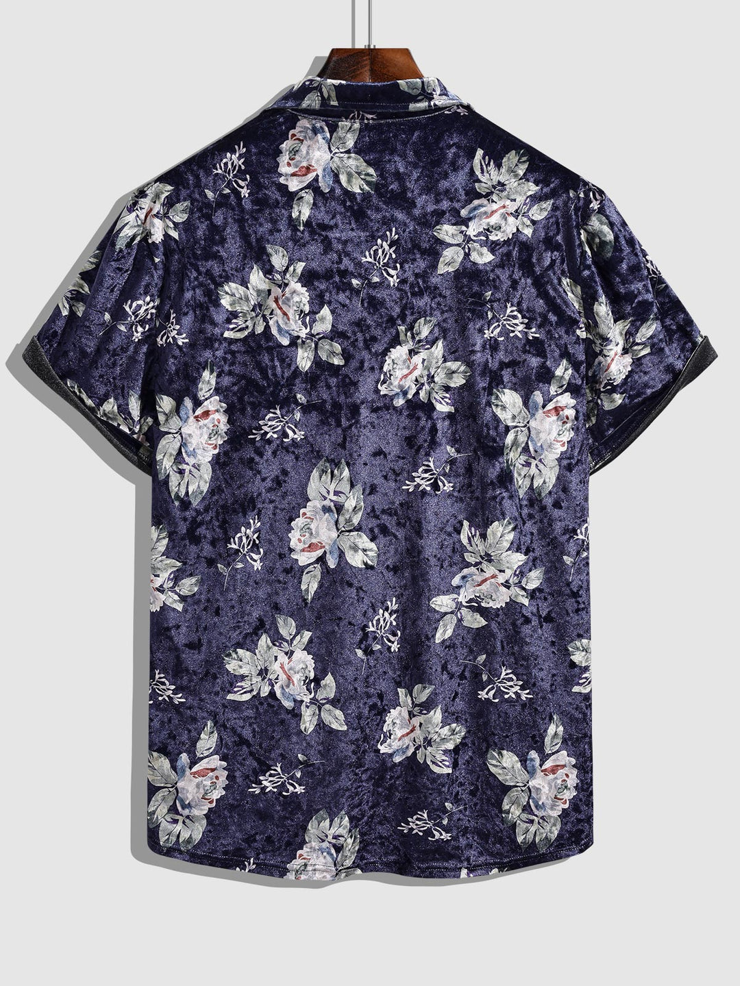 Men's Velvet Floral Pattern Button-Down Casual Short Sleeve Shirt