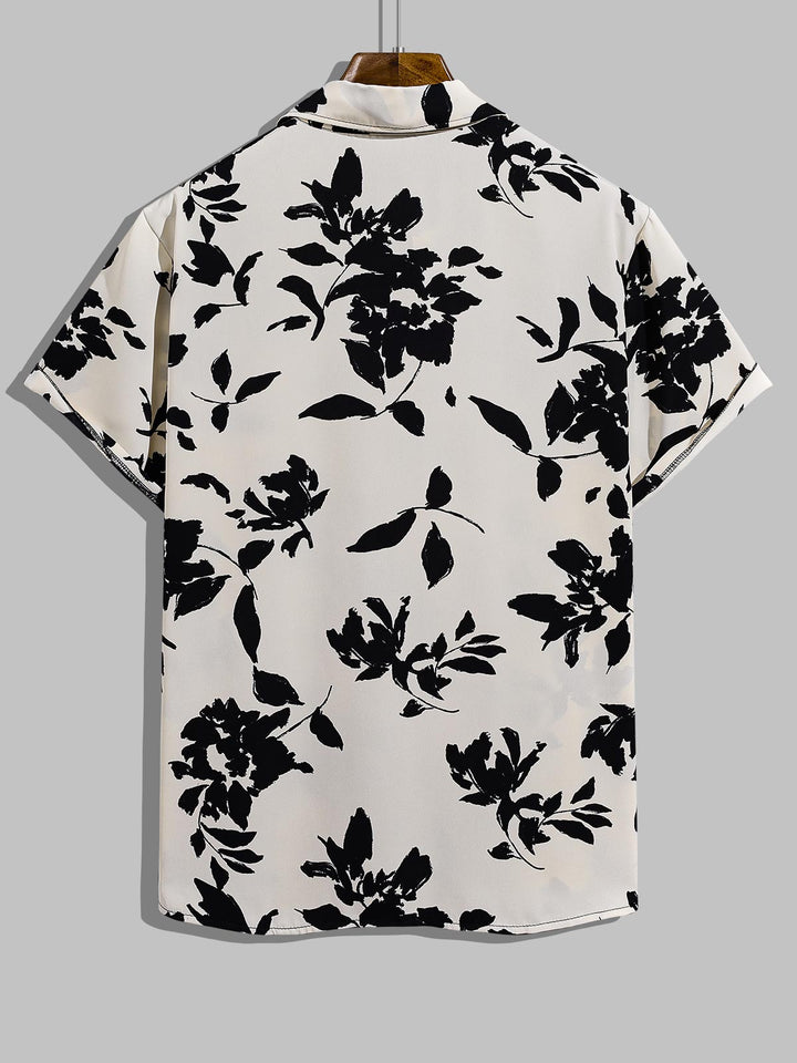 Men's leaf print casual button short-sleeved shirt