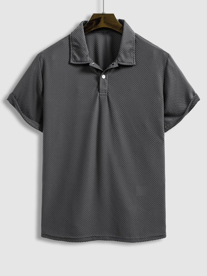 Men's textured soft breathable lapel short sleeve polo