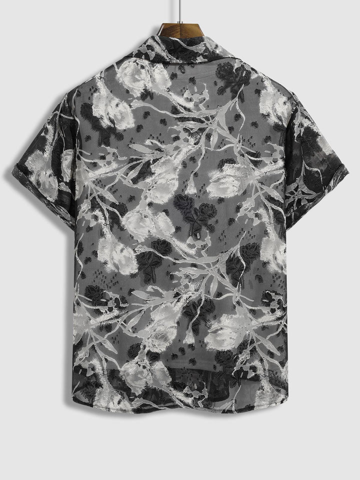 Men's floral print Sheer casual short-sleeved shirt