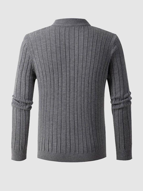 Men's Solid Color Cable Casual Half-Zip Stand Collar Sweater