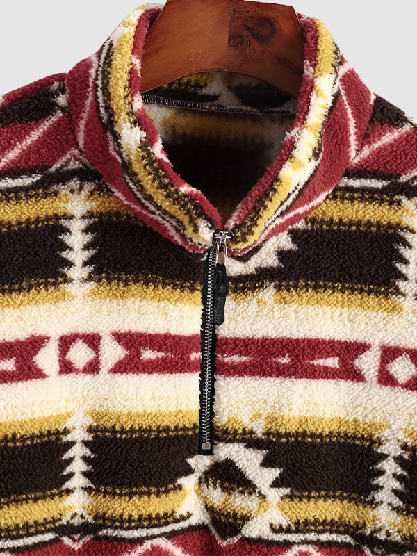 Men's Vintage Aztec Polar Fleece Stand Collar Sweatshirt