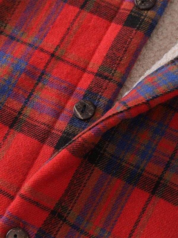 Men's Classic Red Plaid Fleece-lined Thermal Shirt Jacket