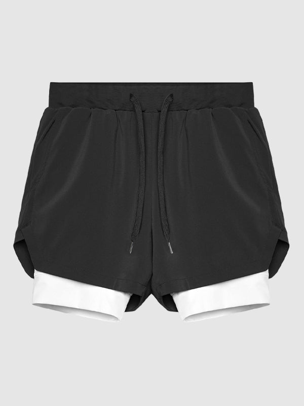 Men's Sports Fake Two-piece Double-layer Multi-pocket  Drying Sweat-wicking Breathable Causal Running Fitness Shorts