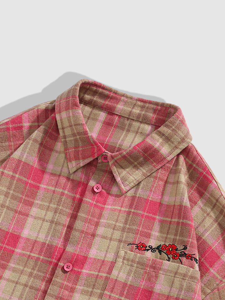 Men's Casual Wool Blend Plaid Button-Down Long Sleeve Shirt