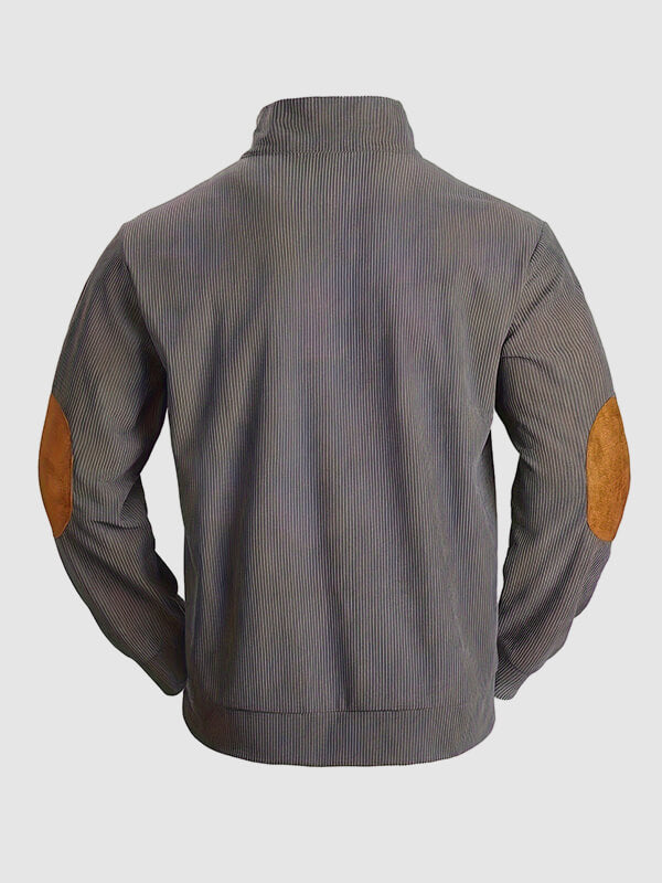 Men's retro corduroy patchwork casual stand collar sweatshirt