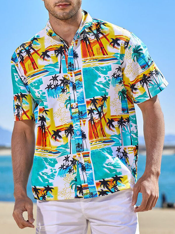 Men's Tropical Coconut Hawaiian Print Resort Short Sleeve Shirt