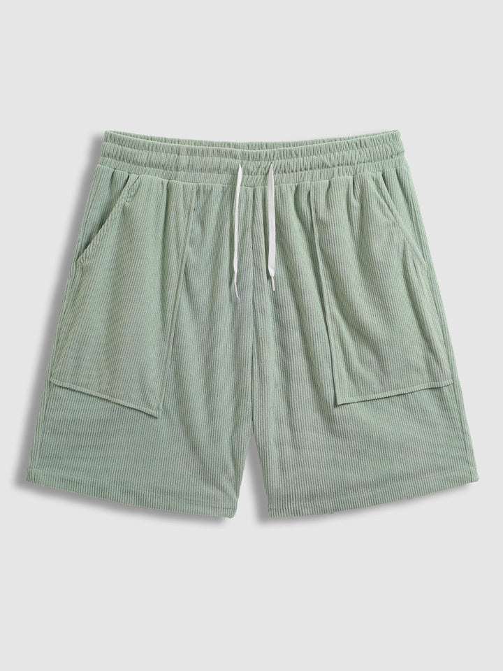 Men's Solid Color Corduroy Pocket Casual Elastic Waist Shorts