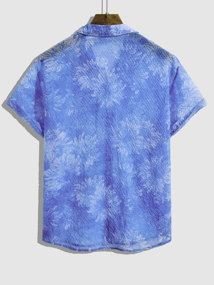 Men's daisy seersucker casual short-sleeved shirt