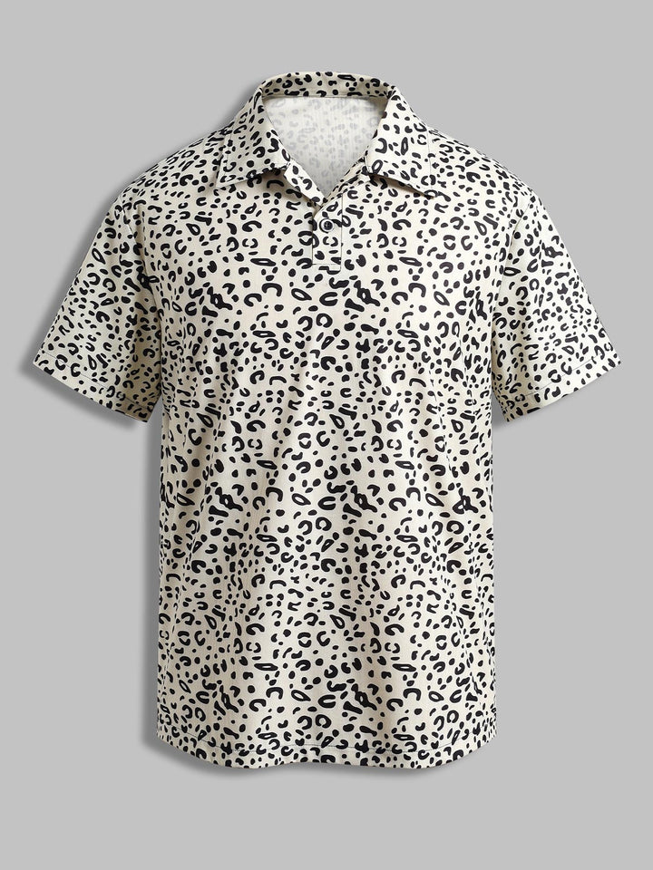 Men's leopard print corduroy short sleeve polo