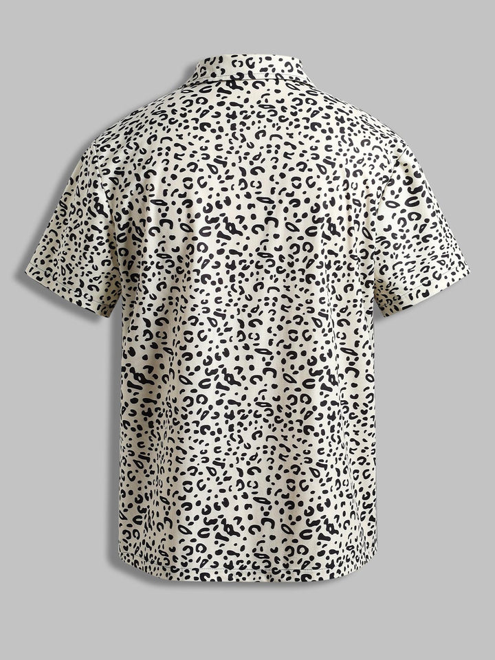 Men's leopard print corduroy short sleeve polo