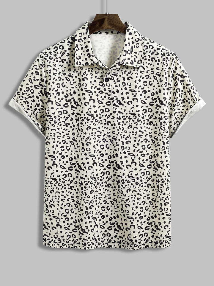 Men's leopard print corduroy short sleeve polo