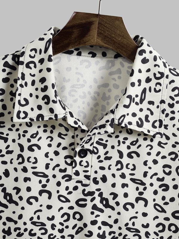 Men's leopard print corduroy short sleeve polo