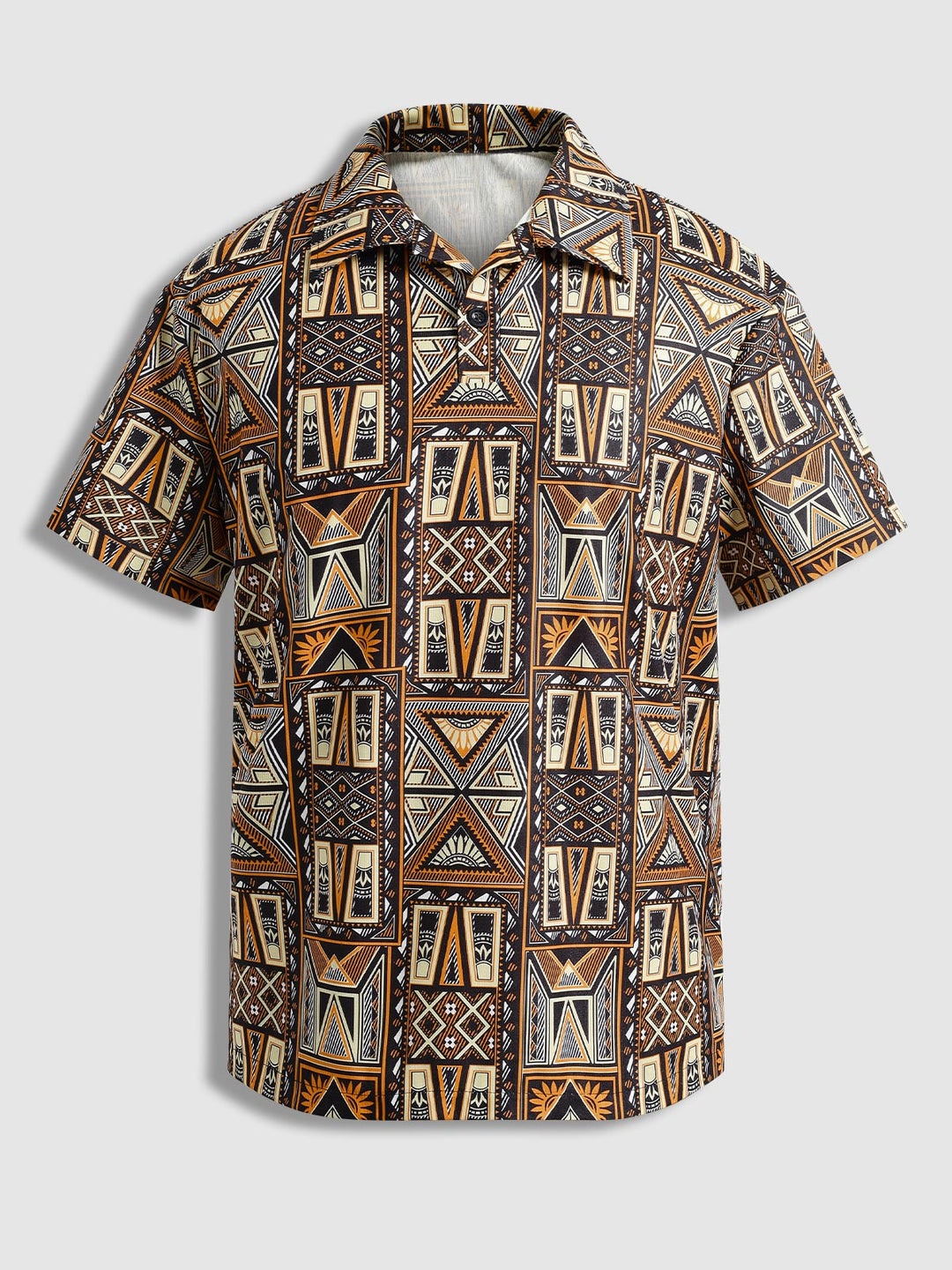 Men's Retro Geometric Print Corduroy Short Sleeve Polo