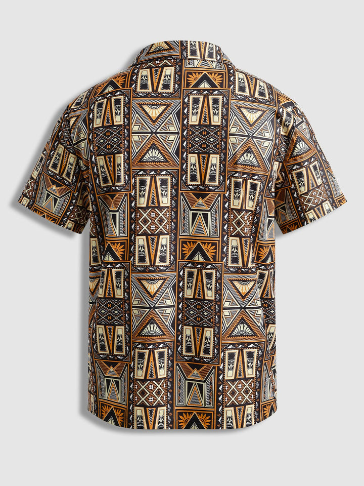 Men's Retro Geometric Print Corduroy Short Sleeve Polo