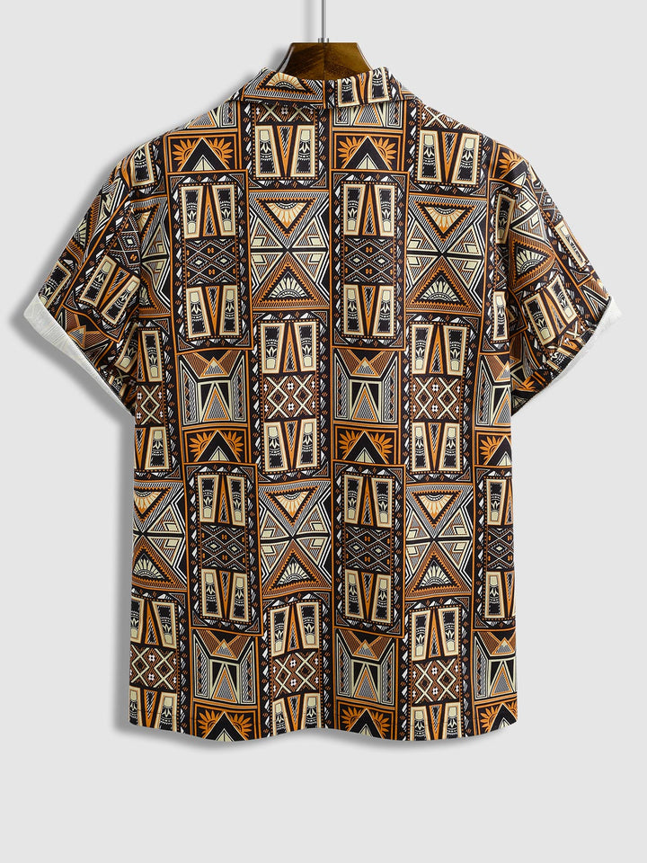 Men's Retro Geometric Print Corduroy Short Sleeve Polo