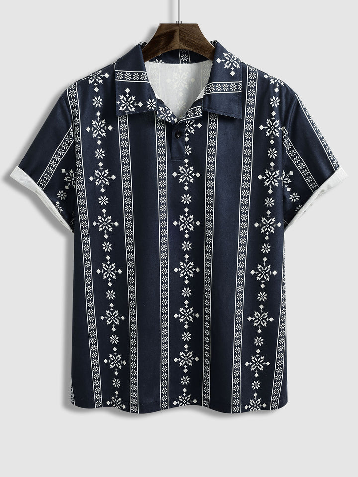 Men's Vintage Printed Corduroy Short Sleeve Polo