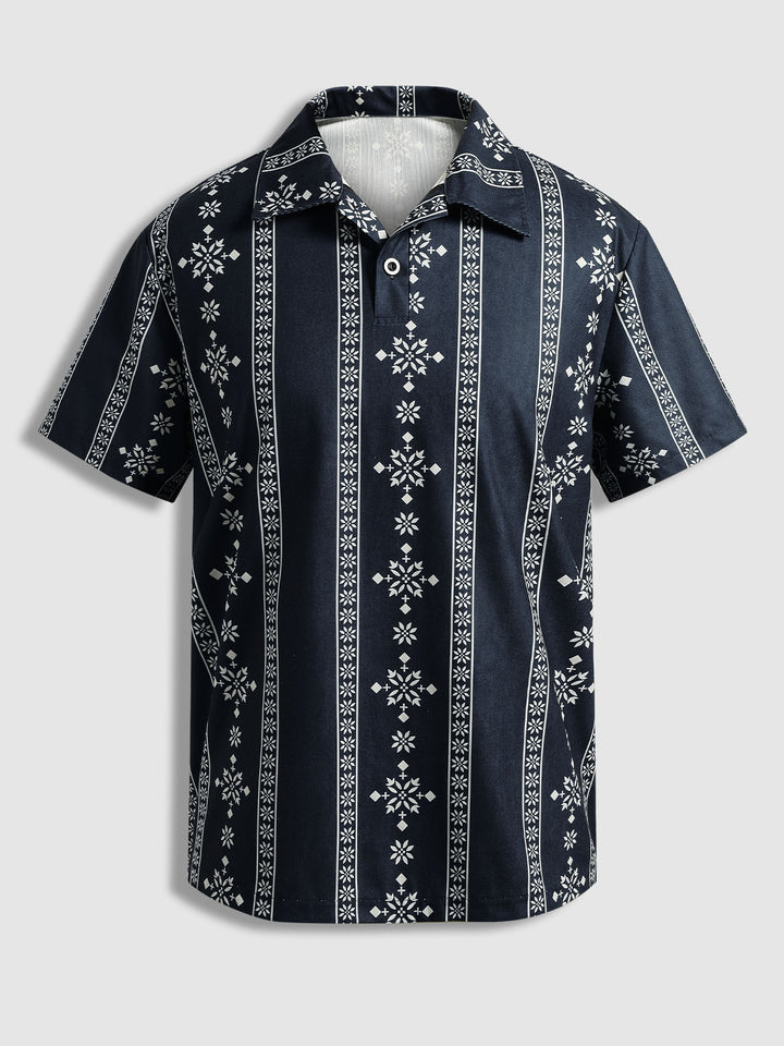 Men's Vintage Printed Corduroy Short Sleeve Polo