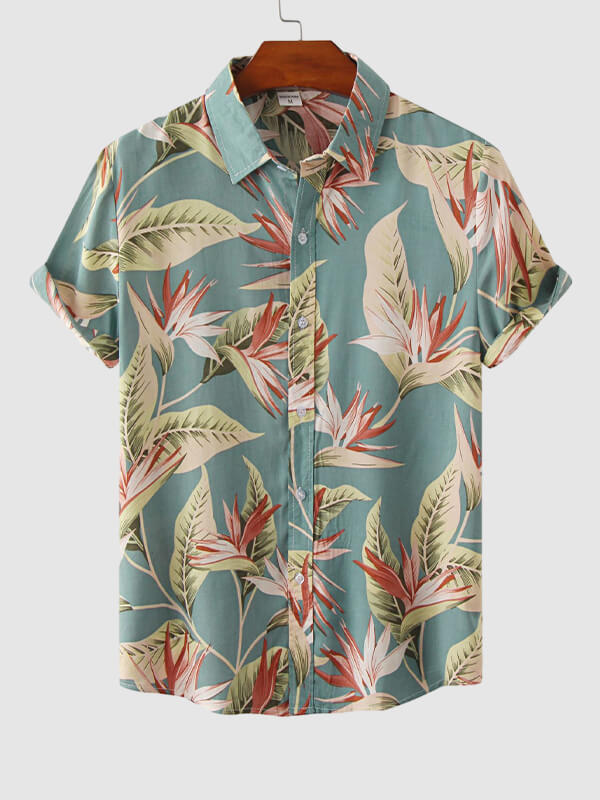 Men's Hawaiian Floral Print Resort Short Sleeve Shirt and Shorts Set