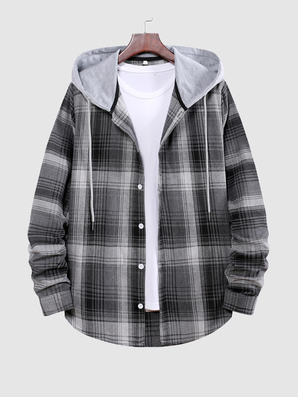 Men's plaid hooded thin hooded shirt