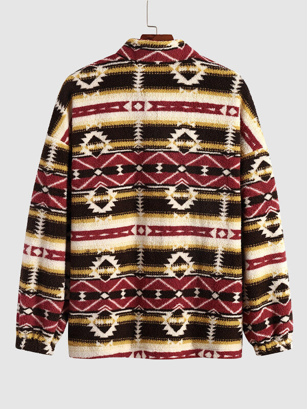 Men's Vintage Aztec Polar Fleece Stand Collar Sweatshirt