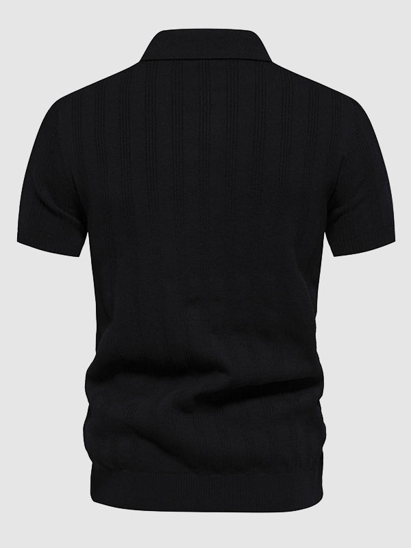 Men's solid color knitted texture casual short-sleeved POLO