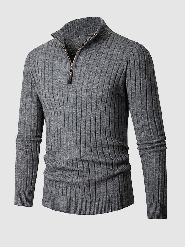 Men's Solid  Cable Casual Zip Stand Collar Sweater