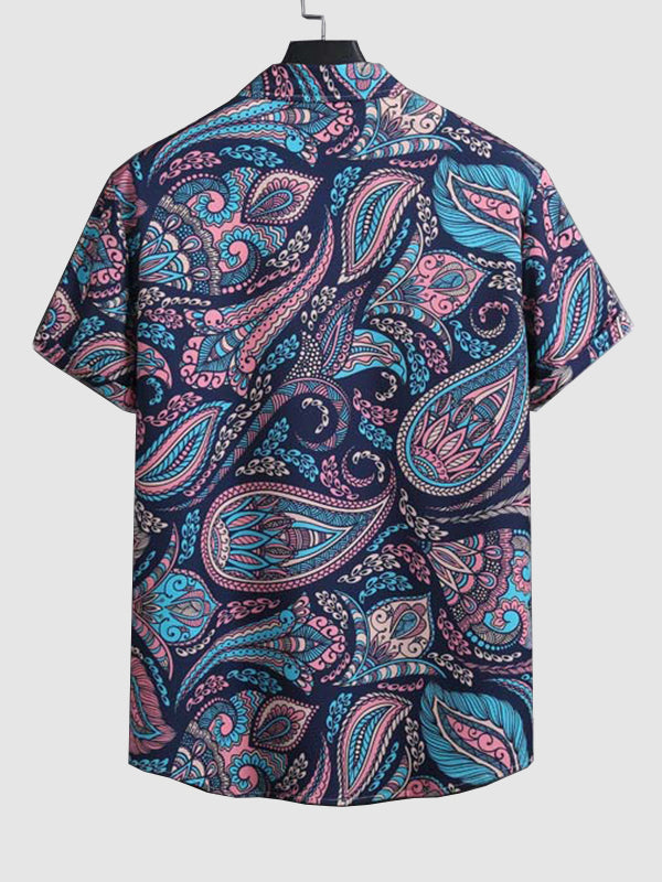 Men's Vintage Paisley Print Short Sleeve Shirt Shorts Set