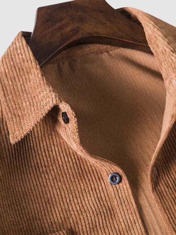 Men's Vintage Solid Color Long Sleeve Textured Corduroy Shirt