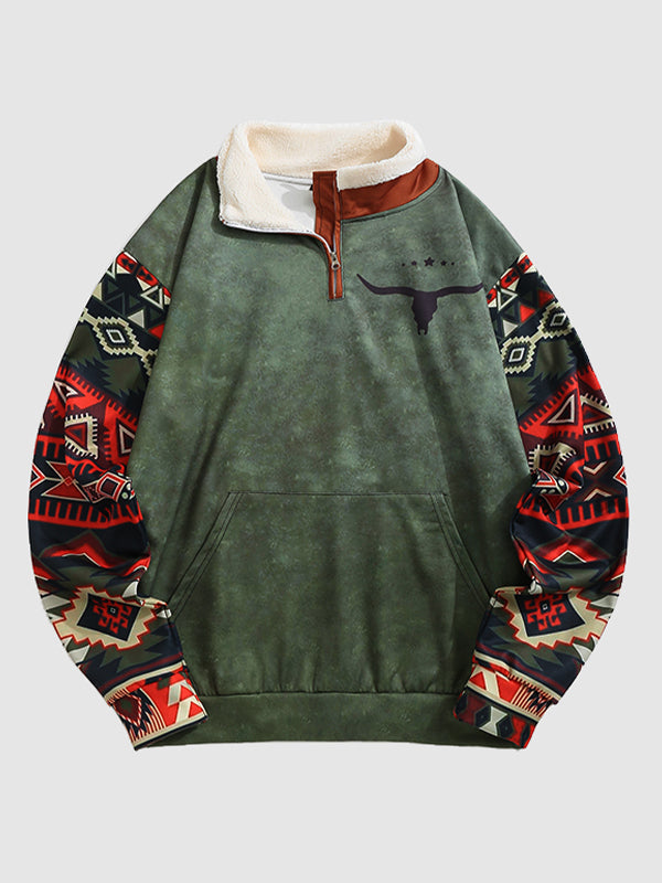 Men's Vintage Western Outdoor Zip Fleece Stand Collar Sweatshirt