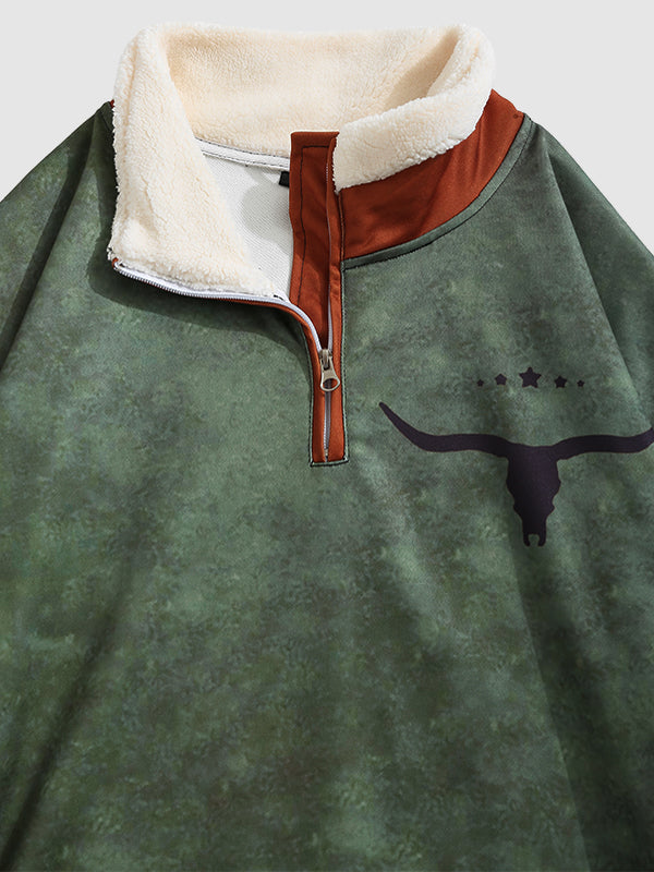 Men's Vintage Western Outdoor Zip Fleece Stand Collar Sweatshirt