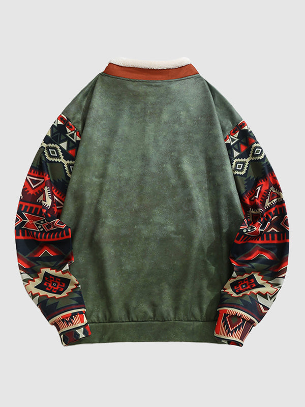 Men's Vintage Western Outdoor Zip Fleece Stand Collar Sweatshirt