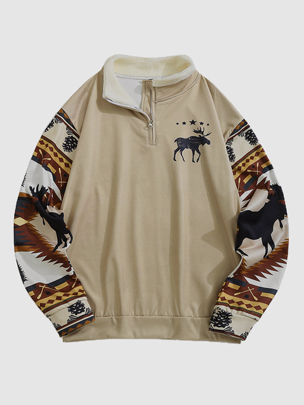 Men's Retro Western Aztec Fleece Stand Collar Sweatshirt