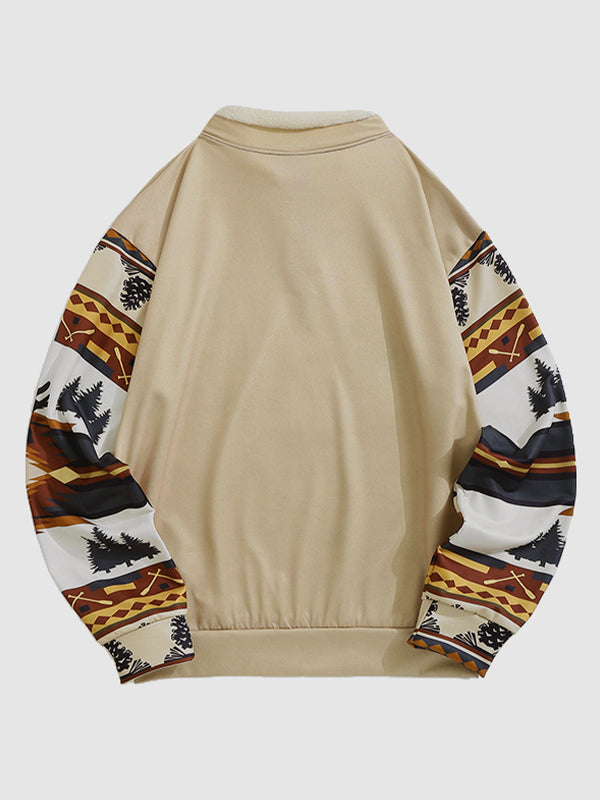 Men's Retro Western Aztec Fleece Stand Collar Sweatshirt