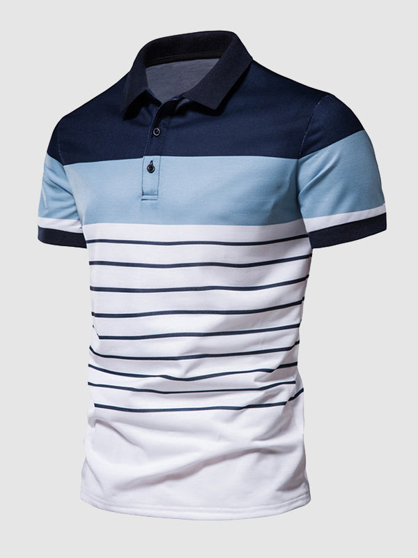 Men's knitted striped casual business lapel short sleeve POLO