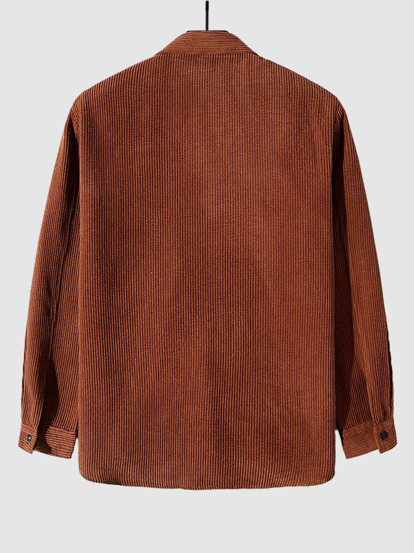 Men's Corduroy Solid Pocket Long Sleeve Shirt