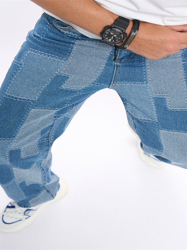 Men's Vintage Color Block  Loose Wide Leg Jeans