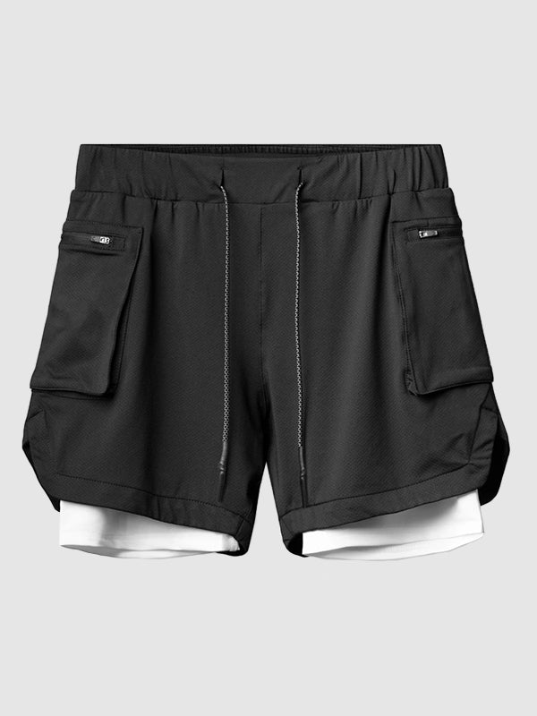 Men's fake two-piece large pocket quick-drying sports shorts