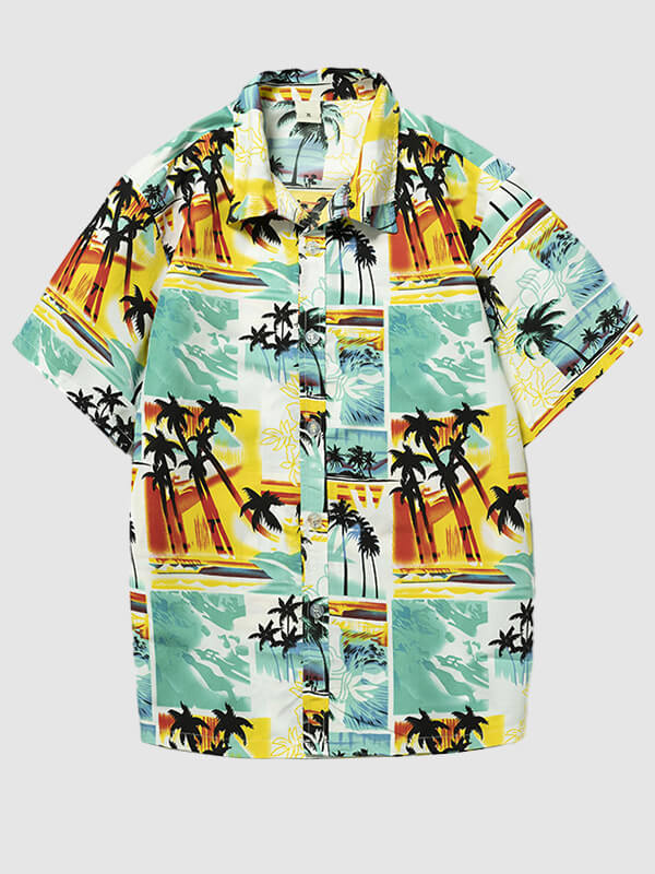 Men's Tropical Coconut Hawaiian Print Resort Short Sleeve Shirt